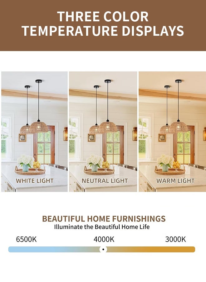 APEX Chandelier Light Fixture, Farmhouse Rattan Pendant Light, Woven Rope Lampshade Rustic Cage Hanging Lamp, E27 Semi Flush Mount Ceiling Light for Kitchen Island Living Dining Room Bedroom - Image 4